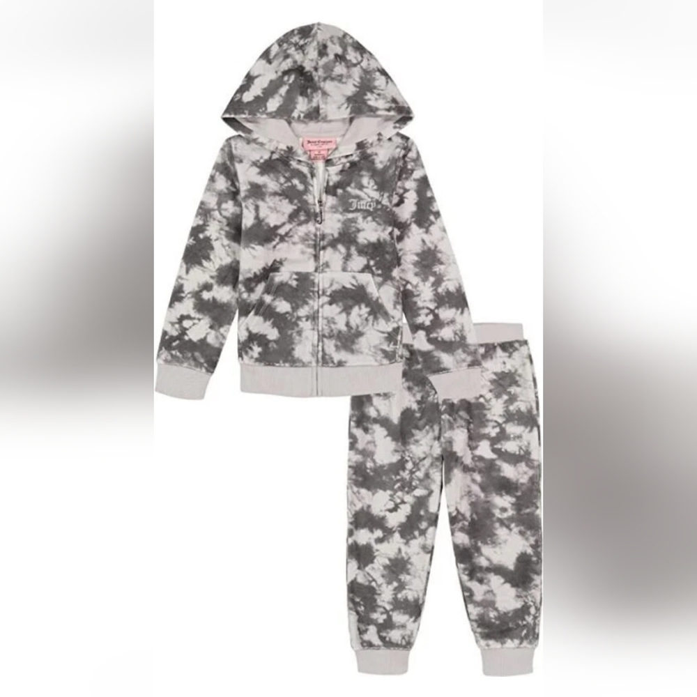 Juicy Couture Girls 2 Pieces Jogger & Zip Up Hoodie Set Grey, Size 12 NWT